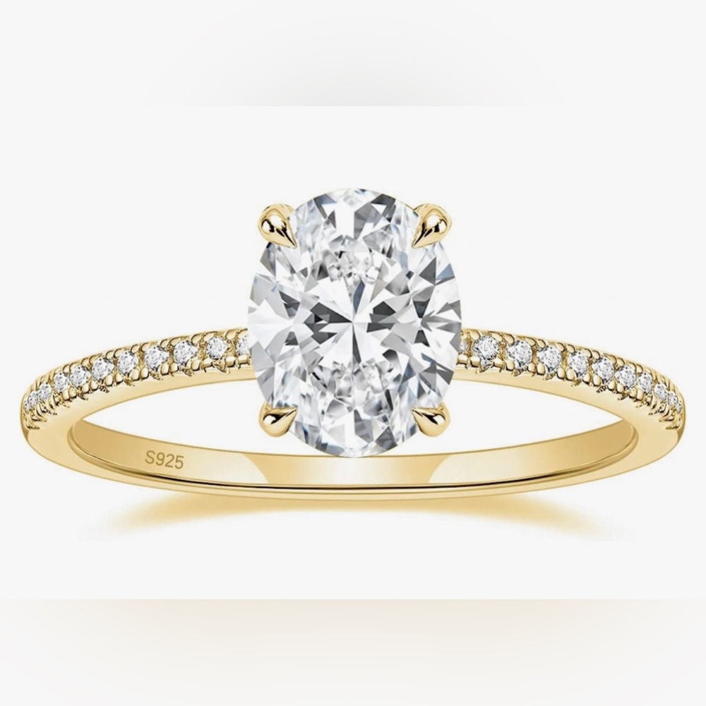 Gold Plated 3CT Oval Cut Cubic Zirconia Engagement Ring | Hidden Halo | Size 8